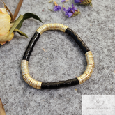 Black & Gold Heishi Bead Bracelet - Heishi Bracelets - Heishi Stacking Bracelets - Stretchable Bracelets, Tyre Beads Bracelet